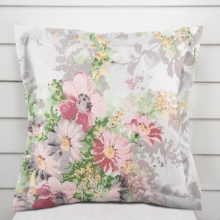 Bavlnená obliečka na vankúš s lemom Sandra SA-704 Maľované ružovo-červené kvety na sivom - Biante.sk Bavlnená obliečka na vankúš s lemom Sandra SA-704 Maľované ružovo-červené kvety na sivom - Biante.sk