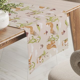 Detský bavlnený behúň na stôl Sandra SA-695 Veveričky a ježkovia na svetlo béžovom - Biante.sk Detský bavlnený behúň na stôl Sandra SA-695 Veveričky a ježkovia na svetlo béžovom - Biante.sk