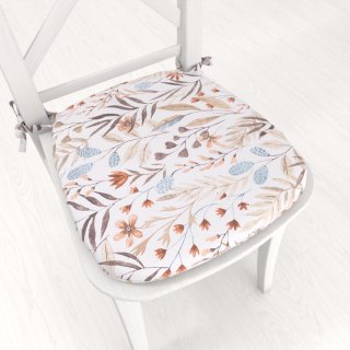 Oblý podsedák Leona LN-163 Podzimní větvičky na bílém - 39x37x3 cm - Biante.cz