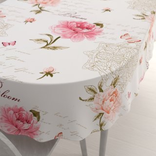 Bavlněný oválný ubrus Sandra SA-683 Růžové pivoňky s motýly na bílém - Biante.cz Bavlněný oválný ubrus Sandra SA-683 Růžové pivoňky s motýly na bílém - Biante.cz