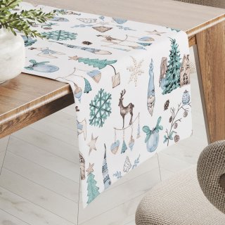 Bavlněný běhoun na stůl Sandra SA-662 Modro-zeleno-hnědý vánoční vzor - Biante.cz