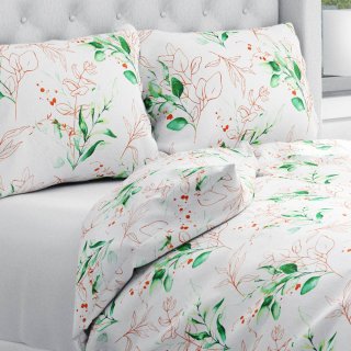 Bavlněné ložní povlečení Sandra SA-706 Zeleno-hnědé větvičky s lístky na bílém - Biante.cz Bavlněné ložní povlečení Sandra SA-706 Zeleno-hnědé větvičky s lístky na bílém - Biante.cz