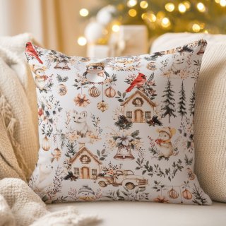 Bavlněný povlak na polštář Sandra SA-709 Zimní pohádka zeleno-hnědá na bílém - Biante.cz Bavlněný povlak na polštář Sandra SA-709 Zimní pohádka zeleno-hnědá na bílém - Biante.cz