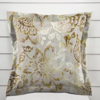 Zamatová obliečka na vankúš s lemom Tamara TMR-055 Abstraktné zelené kvety na zelenosivom - Biante.sk