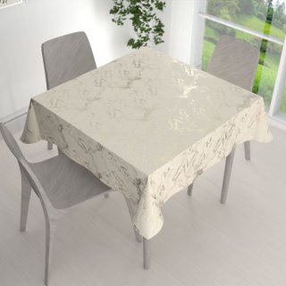 Veľký zamatový štvorcový obrus Isabela IBL-017 Zlatý/dymový mramor na smotanovom - detail 1 - Biante.sk