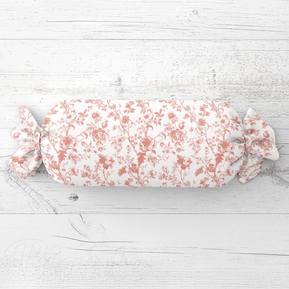 Polštář válec bonbon Sandra SA-640 Lososové květiny na bílém - Biante.cz