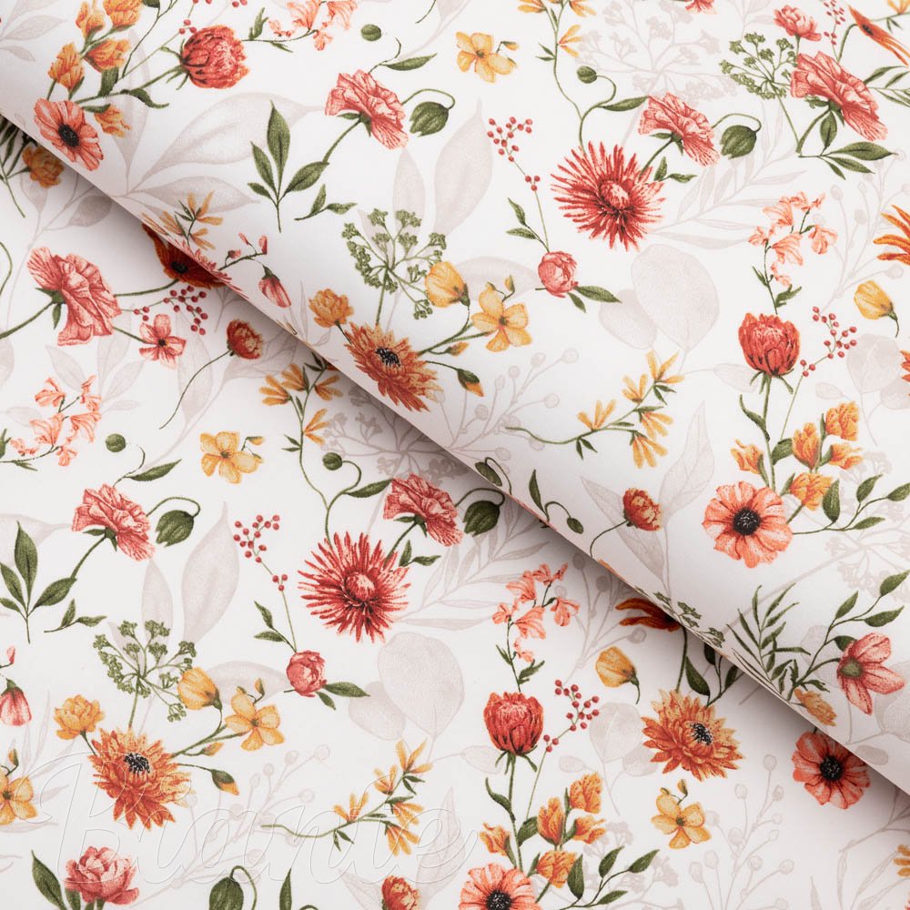 Bavlněná látka/plátno Sandra SA-731 Červený květinový vzor na bílém - šířka 160 cm - Biante.cz