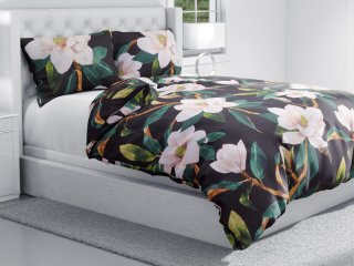 Bavlněné ložní povlečení Sandra SA-300 Květy magnolie na černém - detail 1 - Biante.cz Bavlněné ložní povlečení Sandra SA-300 Květy magnolie na černém - detail 1 - Biante.cz