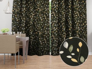 Bavlněný závěs Sandra SA-722 Větvičky s lístky na tmavě zeleném - Biante.cz