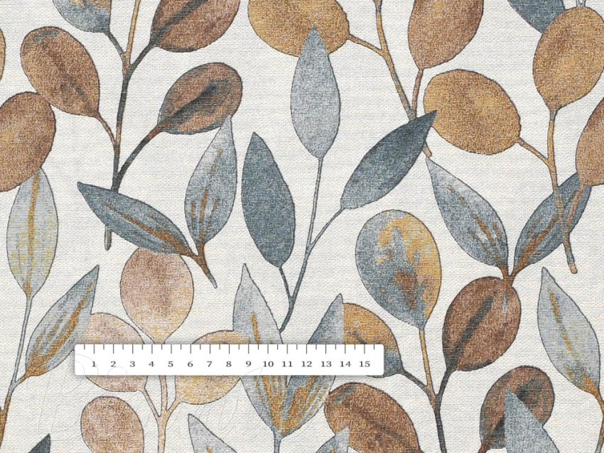 Dekorační látka Porto PRT-009 Modro-hnědé listy na režném - šířka 140 cm a 280 cm - detail 5 - Biante.cz