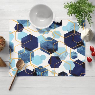 Bavlněné prostírání na stůl Sandra SA-574 Modré hexagony na bílém - Biante.cz