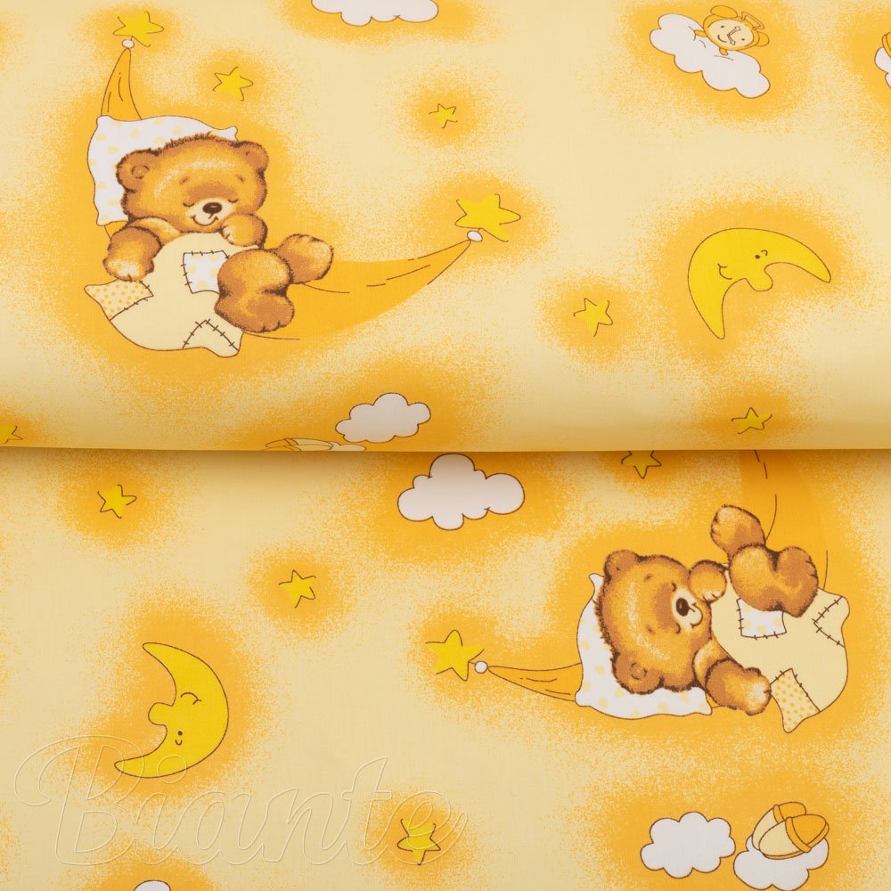 Dětská bavlněná látka/plátno Sandra SA-725 Spící medvídci na žlutooranžovém - šířka 160 cm - detail 2 - Biante.cz