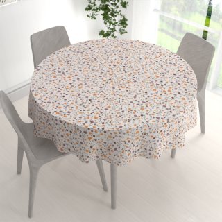 Bavlněný kulatý ubrus Sandra SA-720 Oranžovo-hnědo-béžové drobné květiny na smetanovém - detail 1 - Biante.cz