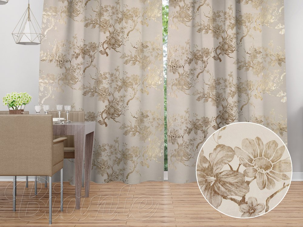 Sametový závěs Isabela Flower IBL-023 Zlaté květy na krémovém - šířka 270 cm - Biante.cz