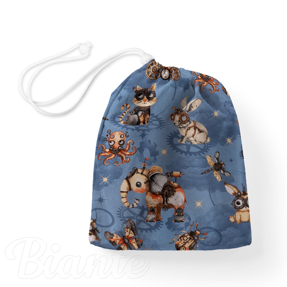 Bavlněný pytlík/sáček na přezůvky Sandra SA-581 Zvířátka vynálezci na modrém - Biante.cz