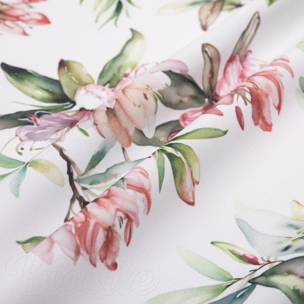 Teflonová látka na ubrusy TF-134 Akvarelové květy rododendronu na bílém - šířka 155 cm - detail 3 - Biante.cz
