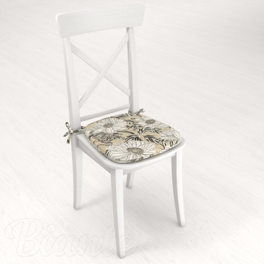 Oblý podsedák PML-089 Biele kvety na béžovom - 39x37x3 cm - detail 2 - Biante.sk