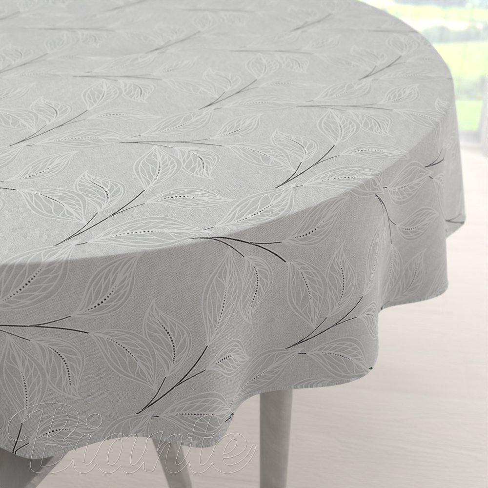 Dekoračný okrúhly obrus Leona LN-165 Popínavé lístky na sivom - Biante.sk