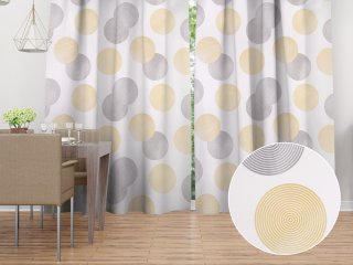 Sametový závěs Tamara TMR-023 Žluté a šedé designové kruhy na smetanovém - Biante.cz