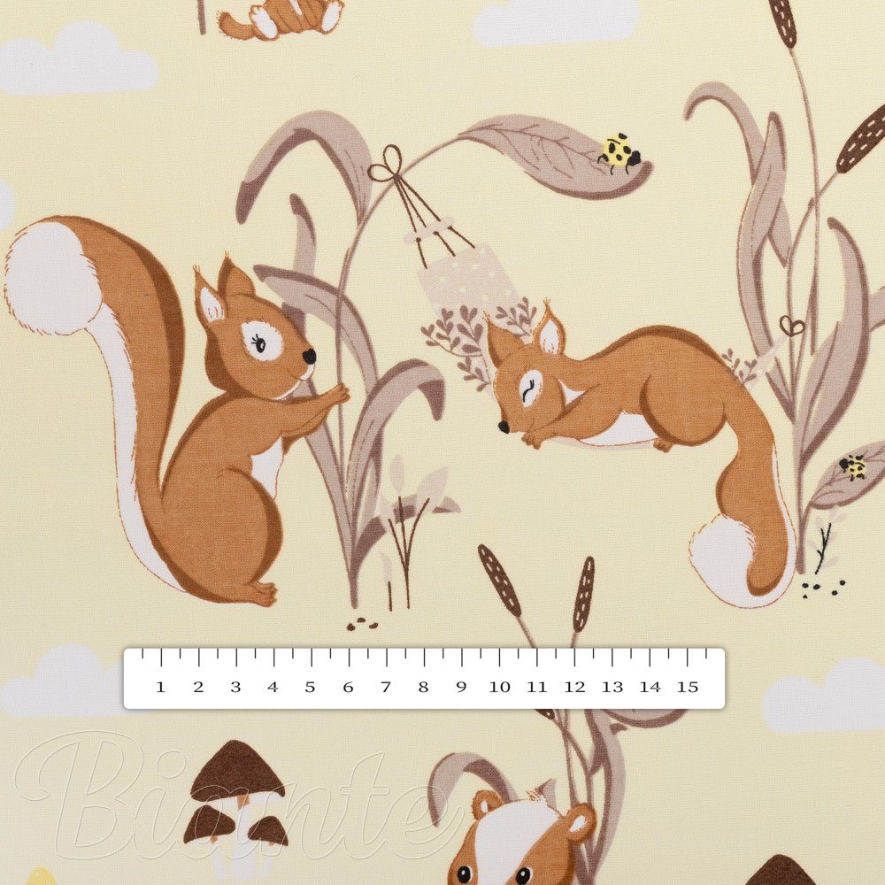 Dětská bavlněná látka/plátno Sandra SA-700 Veverky a ježci na světle vanilkovém - šířka 160 cm - detail 3 - Biante.cz