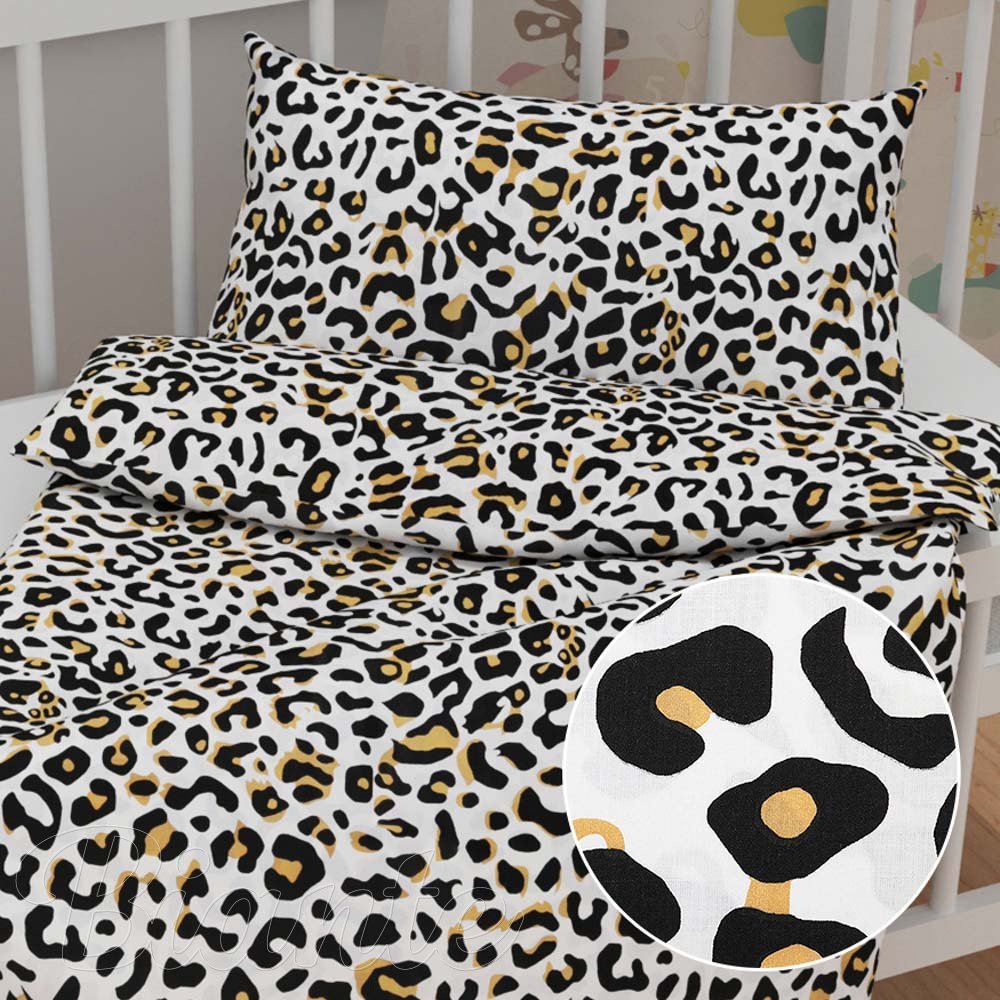 Dětské bavlněné povlečení do postýlky Sandra SA-409 Leopardí vzor na bílém - Biante.cz