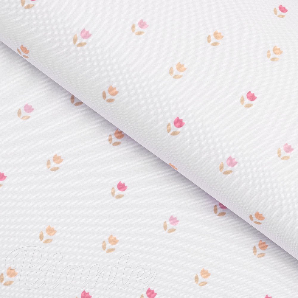 Teflónová látka na obrusy TF-115 Farebné tulipániky na bielom - šírka 155 cm - Biante.sk