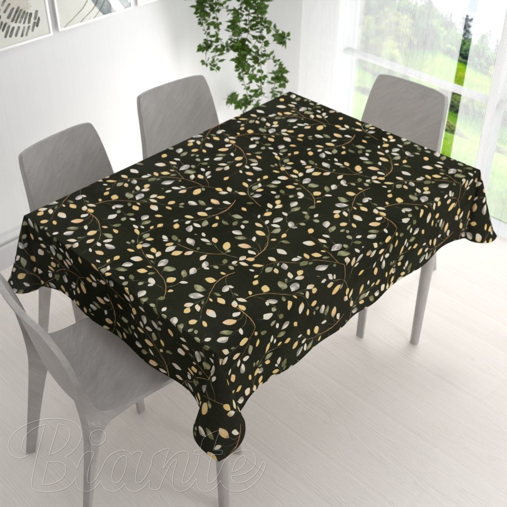 Bavlněný obdélníkový ubrus Sandra SA-722 Větvičky s lístky na tmavě zeleném - detail 1 - Biante.cz