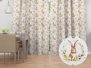 Dekoračný záves TF-107 Zajačiky na bielom - Biante.sk