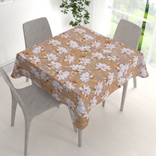 Bavlněný čtvercový ubrus Sandra SA-717 Bílé květy magnolie na hnědošedém - detail 1 - Biante.cz Bavlněný čtvercový ubrus Sandra SA-717 Bílé květy magnolie na hnědošedém - detail 1 - Biante.cz