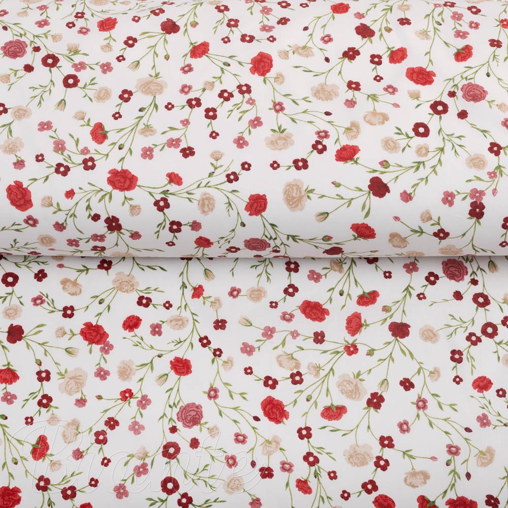 Bavlněná látka/plátno Sandra SA-719 Červeno-béžové drobné květiny na bílém - šířka 160 cm - detail 2 - Biante.cz