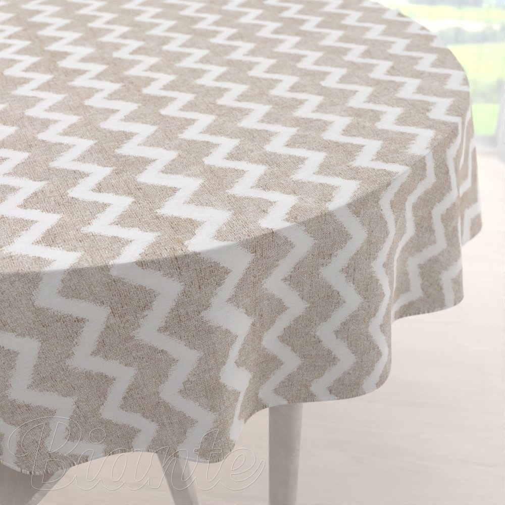 Velký dekorační kulatý ubrus Porto PRT-006 Režný cik-cak - Biante.cz