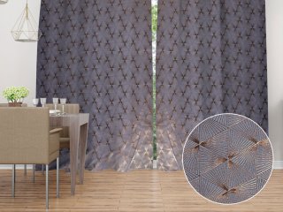 Zamatový záves na mieru Isabela IBL-003 Rose Gold trojuholníky na sivom - Biante.sk