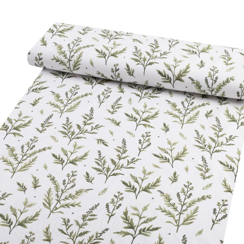 Bavlněná látka/plátno Sandra SA-718 Zelené natě bylinek na bílém - šířka 160 cm - detail 1 - Biante.cz