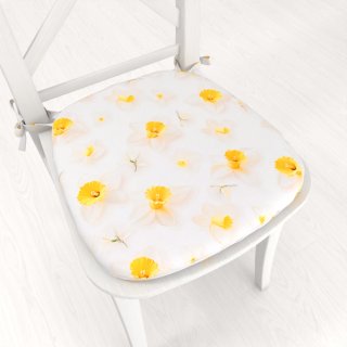 Teflonový oblý podsedák TF-137 Narcisky na bílém - 39x37x3 cm - Biante.cz