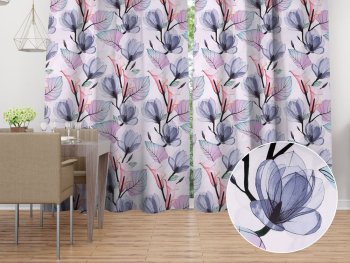 Bavlněný závěs na míru Sandra SA-333 Velké květy magnolie a kaly - Biante.cz