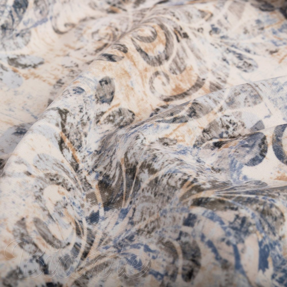 Sametová látka Tamara TMR-057 Modro-zelený zámecký vzor na krémovém - šířka 150 cm - detail 7 - Biante.cz