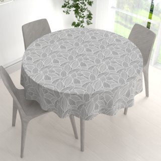 Dekorační kulatý ubrus Leona LN-169 Bílé listy na šedém - detail 1 - Biante.cz Dekorační kulatý ubrus Leona LN-169 Bílé listy na šedém - detail 1 - Biante.cz