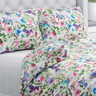 Bavlněné ložní povlečení Sandra SA-495 Duhoví kolibříci mezi květy - Biante.cz