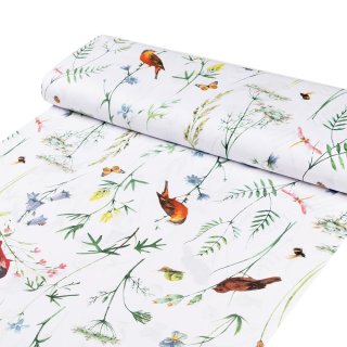 Bavlněná látka/plátno Sandra SA-392 Luční kvítí s ptáčky - šířka 160 cm - detail 1 - Biante.cz