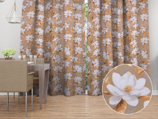 Bavlněný závěs Sandra SA-717 Bílé květy magnolie na hnědošedém - Biante.cz Bavlněný závěs Sandra SA-717 Bílé květy magnolie na hnědošedém - Biante.cz