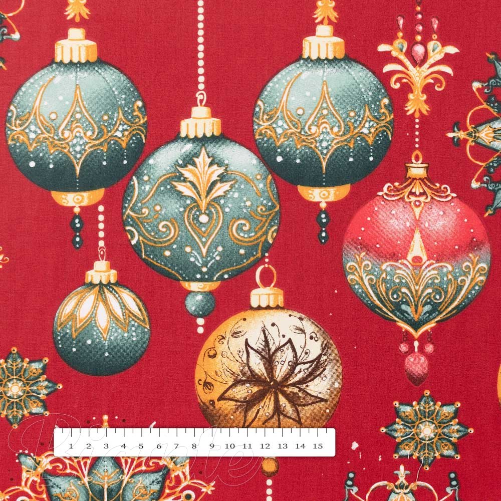 Bavlněná látka/plátno Sandra SA-528 Vánoční baňky na červeném - šířka 160 cm - detail 6 - Biante.cz