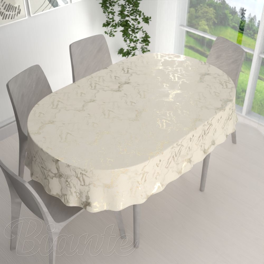 Sametový oválný ubrus Isabela IBL-017 Zlatý/kouřový mramor na smetanovém - detail 1 - Biante.cz