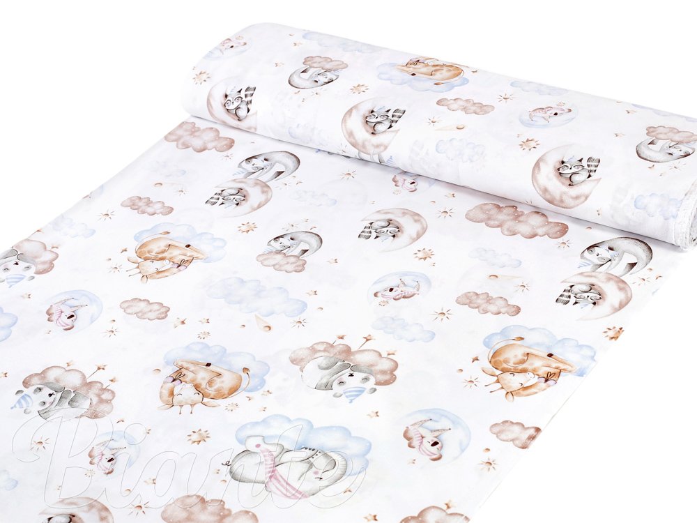 Dětská bavlněná látka/plátno Sandra SA-368 Spící zvířátka na obloze - šířka 160 cm - detail 1 - Biante.cz