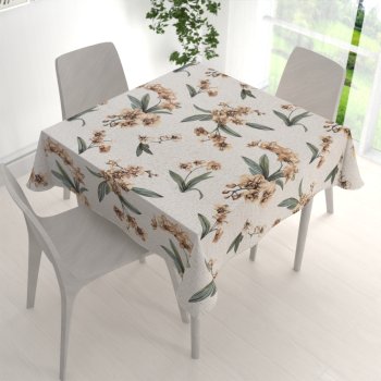 Bavlněný čtvercový ubrus Sandra SA-624 Hnědé orchideje na bílém - detail 1 - Biante.cz