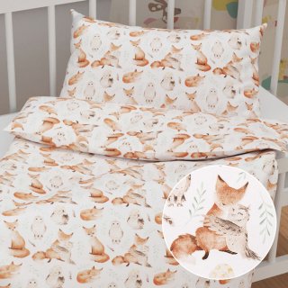 Dětské bavlněné povlečení do postýlky Sandra SA-523 Lišky a sovy na bílém - Biante.cz