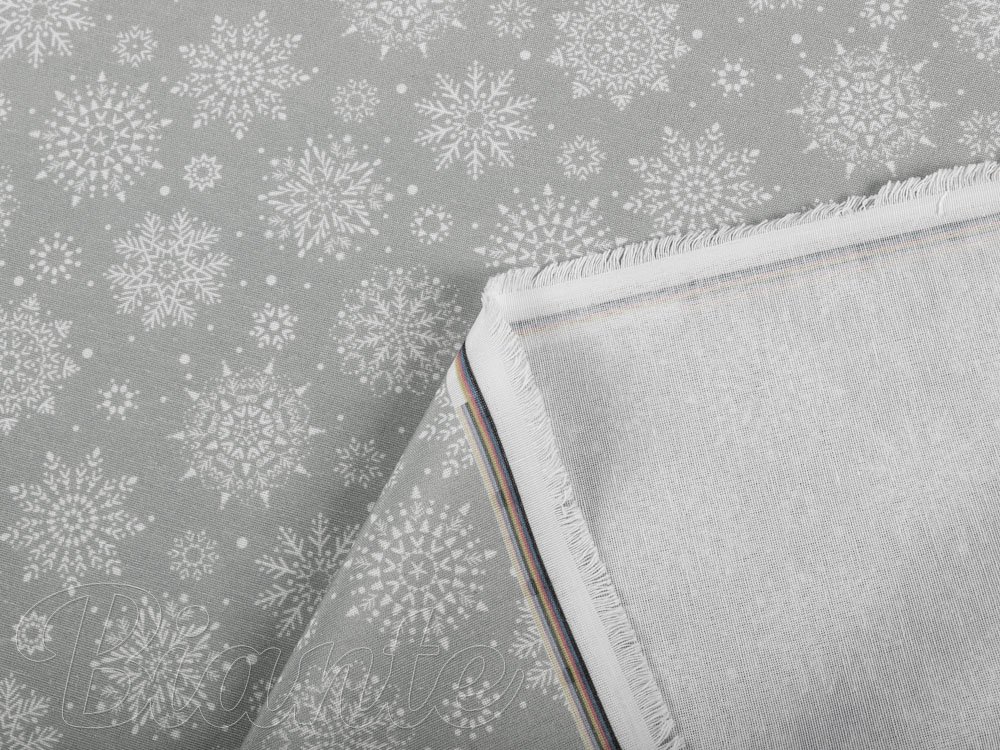 Vánoční dekorační látka PML-079 Bílé vločky na šedém - šířka 155 cm - detail 3 - Biante.cz
