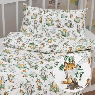 Dětské bavlněné povlečení do postýlky Sandra SA-459 Lesní zvířátka na bílém - Biante.cz