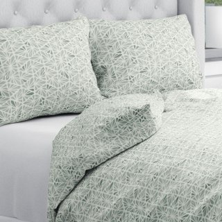 Bavlněné ložní povlečení Sandra SA-627 Pastelově zelená mozaika na bílém - Biante.cz