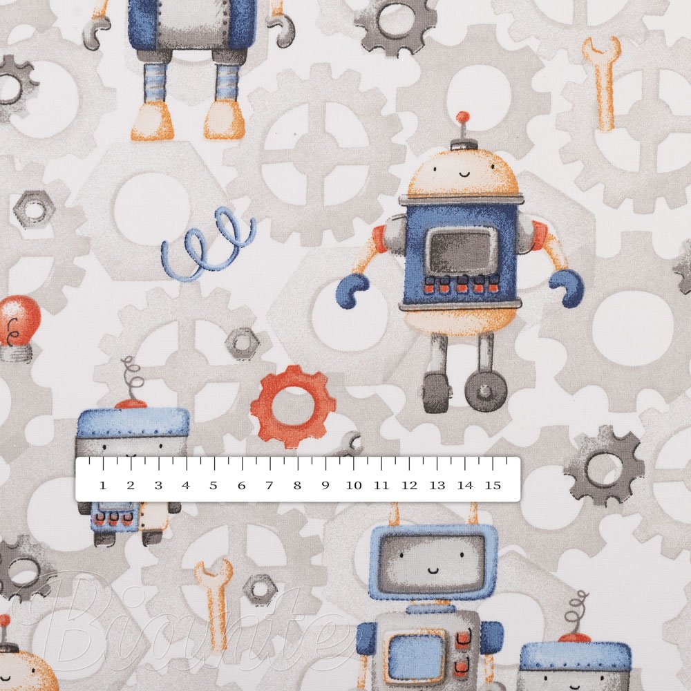 Dětská bavlněná látka/plátno Sandra SA-584 Svět robotů na šedo-bílém - šířka 160 cm - detail 3 - Biante.cz