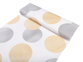 Zamatová látka Tamara TMR-023 Žlté a sivé designové kruhy na smotanovom - šírka 150 cm - detail 1 - Biante.sk Zamatová látka Tamara TMR-023 Žlté a sivé designové kruhy na smotanovom - šírka 150 cm - detail 1 - Biante.sk